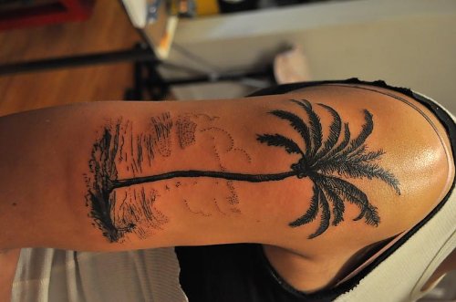 Palm Tree Tattoo On Right Half Sleeve